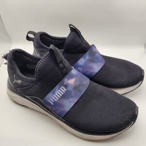 Puma Softride Sophia Slip-On Black Purple Galaxy Sneakers 376264-01 Womens 8.5
